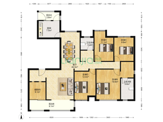 绿地21新城 4室1厅2卫 164平方