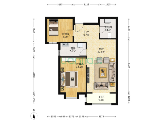 悦蘭台 2室1厅1卫 90平方