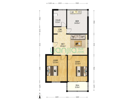 城南绿苑 2室1厅1卫 88平方