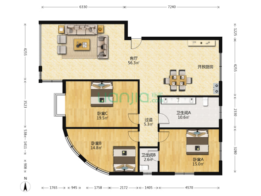庐山南大道555号 3室1厅2卫 154平方
