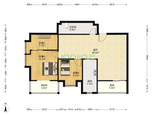 物泰小区 3室1厅1卫 116平方