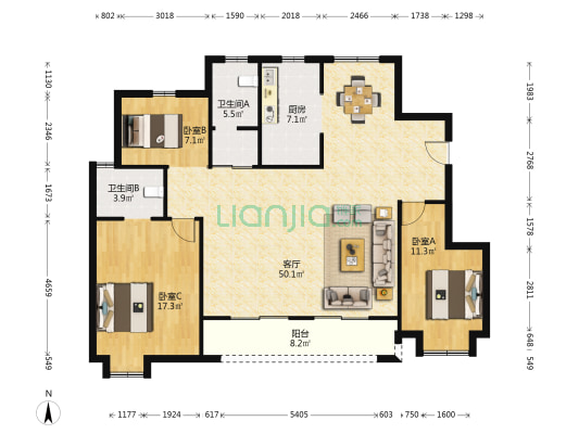 绿地悦山府 3室1厅2卫 132平方