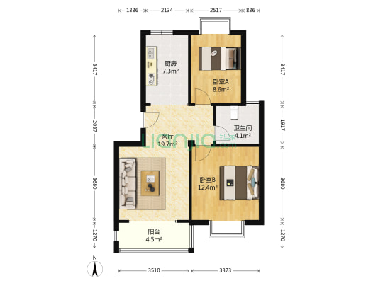 海立方 2室1厅1卫 75平方