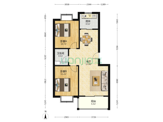 八涧堡小区 2室1厅1卫 80平方