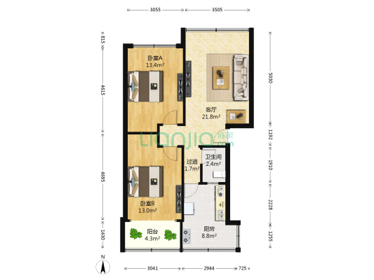 粮食局小区 2室1厅1卫 79平方