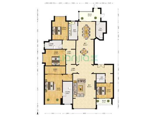幸福里 4室2厅4卫 288平方