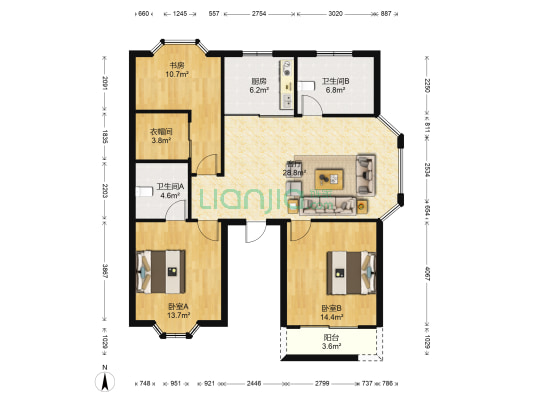 梦景园 3室1厅2卫 115平方