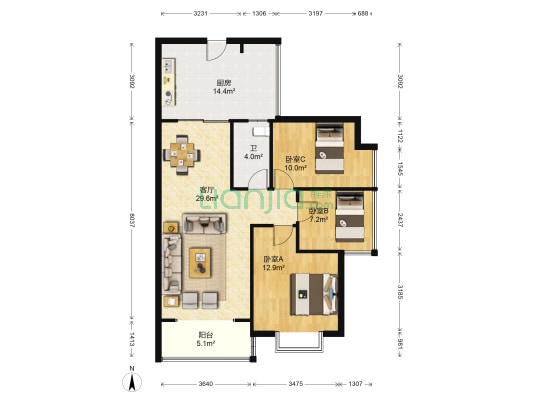 鑫天御景湾二期 3室1厅1卫 95平方