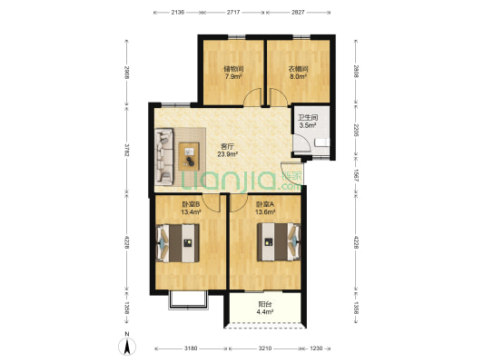 汇源小区 2室1厅1卫 88平方汇源小区户型图根据链家网调查数据显示