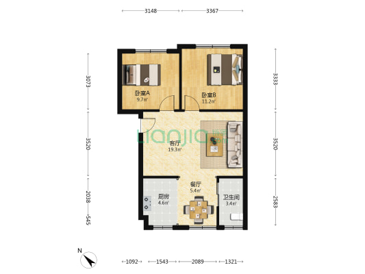 齿轮厂小区 2室2厅1卫 70平方