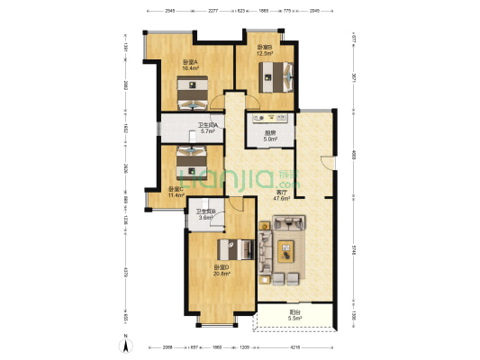 金椅豪园 4室1厅2卫 158平方