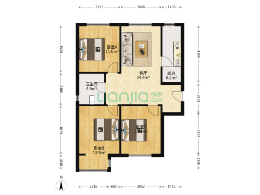 融泽嘉园中路12号院 3室1厅1卫 103平方