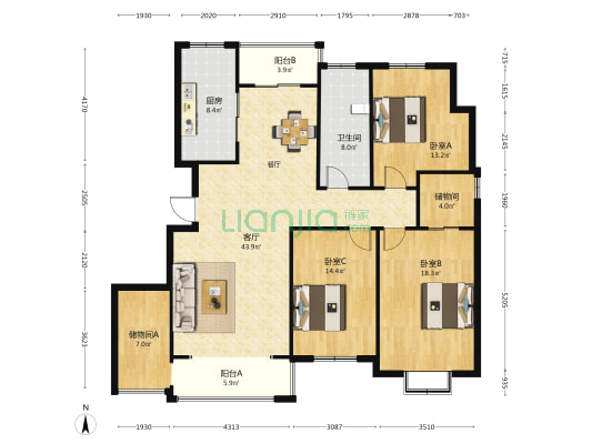 南山豪庭 3室1厅1卫 156平方