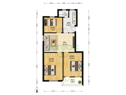 塔厝社 3室1厅1卫 76平方