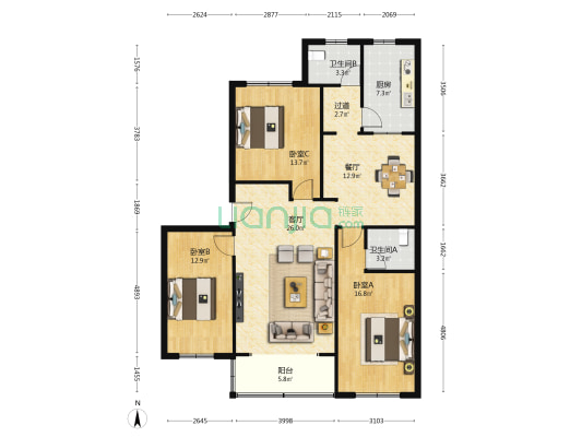 西环新村 3室2厅2卫 130平方