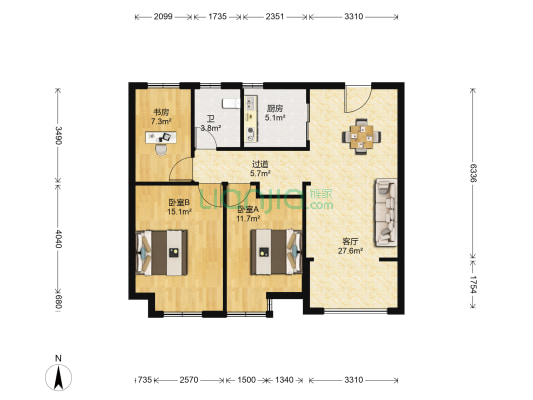 明道锦园 3室1厅1卫 93平方