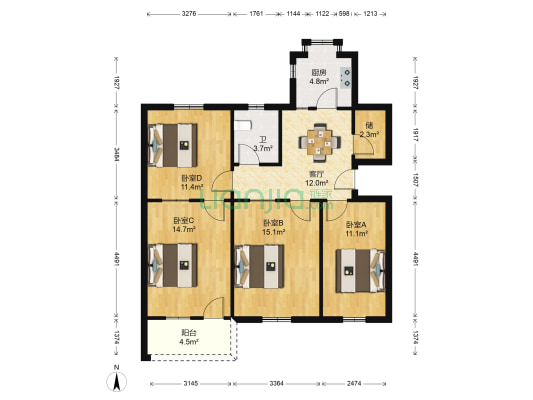 干休五所宿舍 4室1厅1卫 89平方