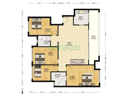 万科金域华府 4室1厅2卫 142平方