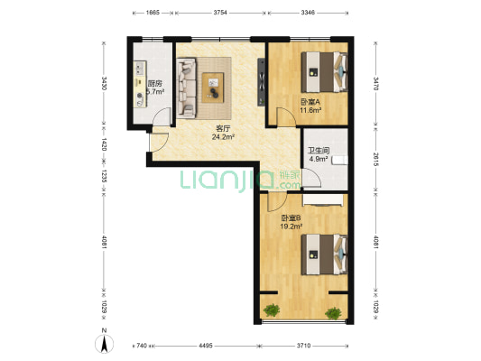 解放8號 2室1厅1卫 88平方