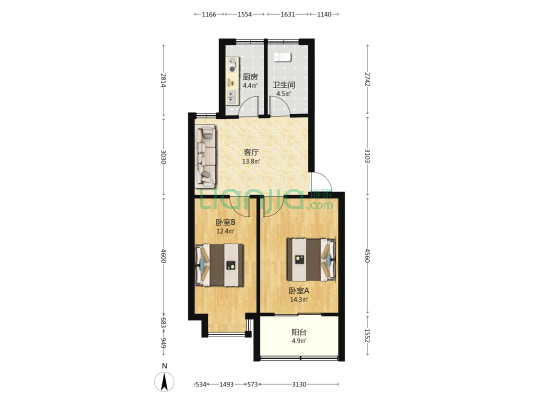 翠园花苑 2室1厅1卫 66平方