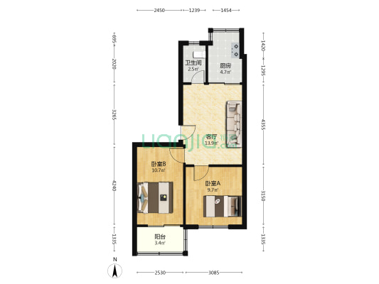 农业局小区 2室1厅1卫 52平方