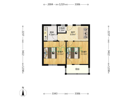 维尔康食品公司一宿舍 2室1厅1卫 60平方