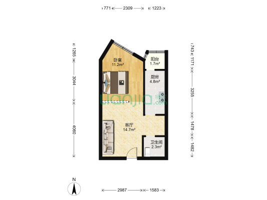 龙都花园 1室1厅1卫 49平方