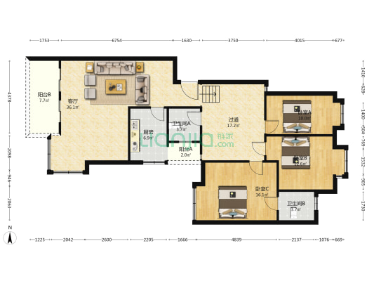文沁楼 3室1厅2卫 137平方