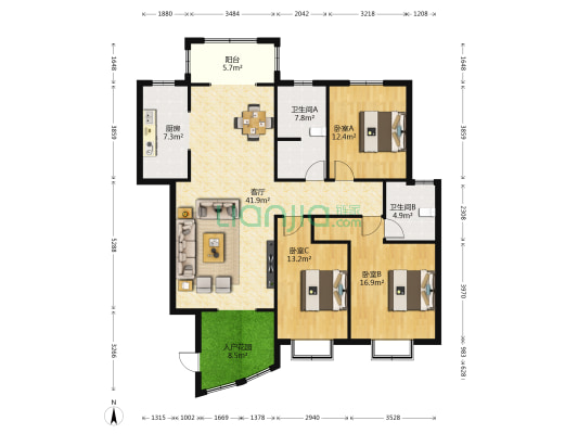 新天地·紫金城 3室1厅2卫 152平方