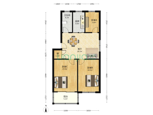公园新村(江阴市) 3室1厅1卫 89平方
