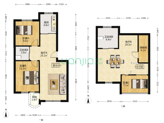 大连北方美术高级中学家属楼 3室2厅2卫 70平方