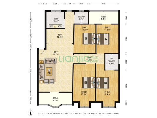 金电花园 4室2厅2卫 162平方