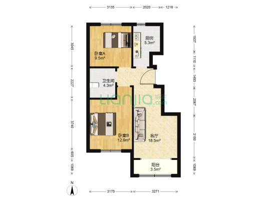 融创融园 2室1厅1卫 113平方