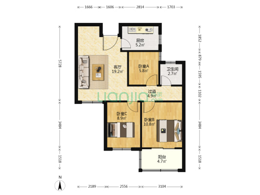 平治北苑 3室1厅1卫 86平方