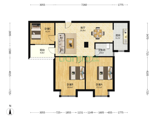 三港嘉苑北区 3室1厅1卫 104平方