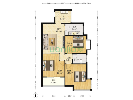 保盛龙城 3室1厅1卫 88平方