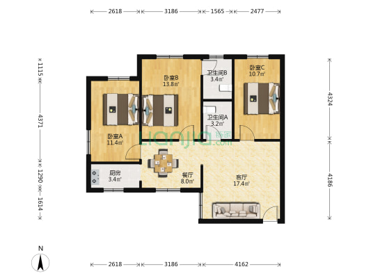 西旅家属院 3室2厅2卫 96平方