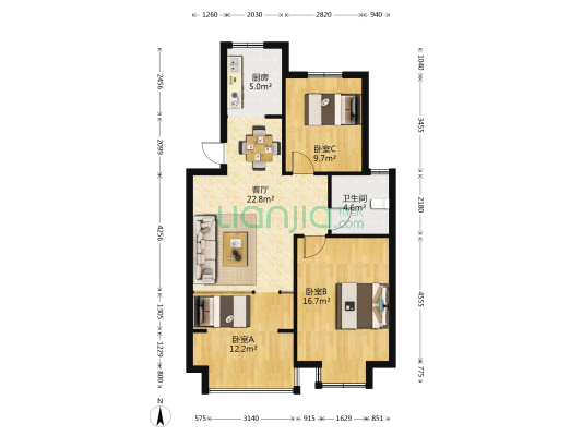 众城名府 3室1厅1卫 90平方