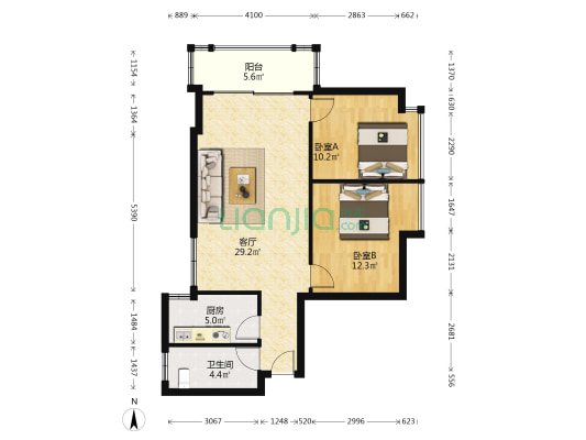 海悦大厦 2室1厅1卫 82平方
