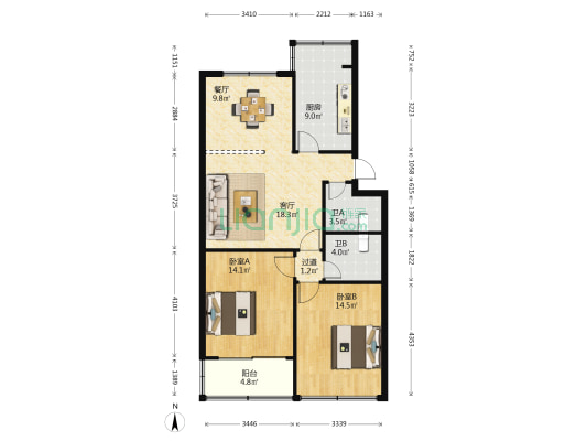 西山苑 2室2厅2卫 94平方