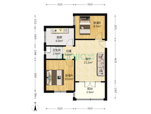 月牙村 2室1厅1卫 62平方