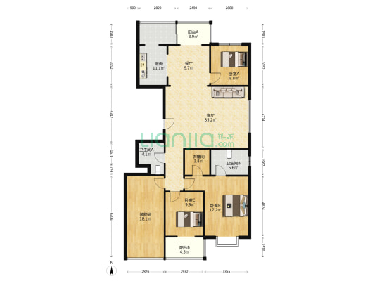 物产并西小区 3室2厅2卫 178平方