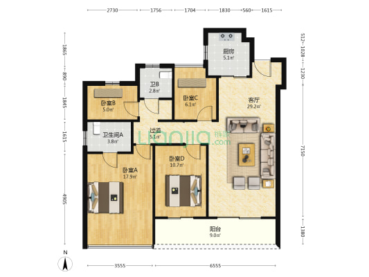 新城江湾雅筑 4室1厅2卫 116平方