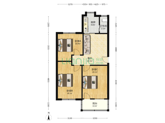八一大道长运宿舍 3室1厅1卫 81平方