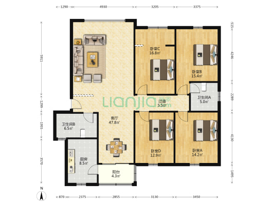 国税142宿舍 4室1厅2卫 160平方