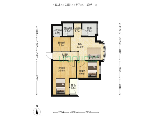 美东大厦 2室1厅2卫 63平方