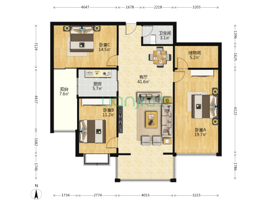 丽都家园 3室1厅1卫 145平方