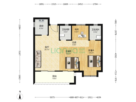 荣安美安府 3室1厅2卫 97平方