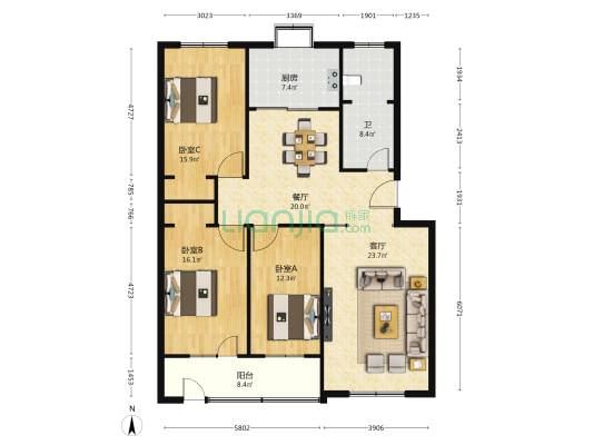 盛业家园 3室2厅1卫 137平方