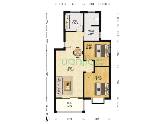 峪龙佳苑西区 2室1厅1卫 90平方